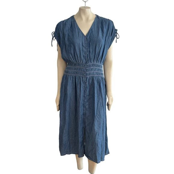 LEVI'S Betty Button Front Midi Dress in Blue Chambray SZ XL - Picture 1 of 12
